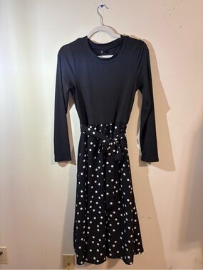 Zattcas Dress Women’s small Black Top white polka dot Bottom‎ Lined Tie Waist